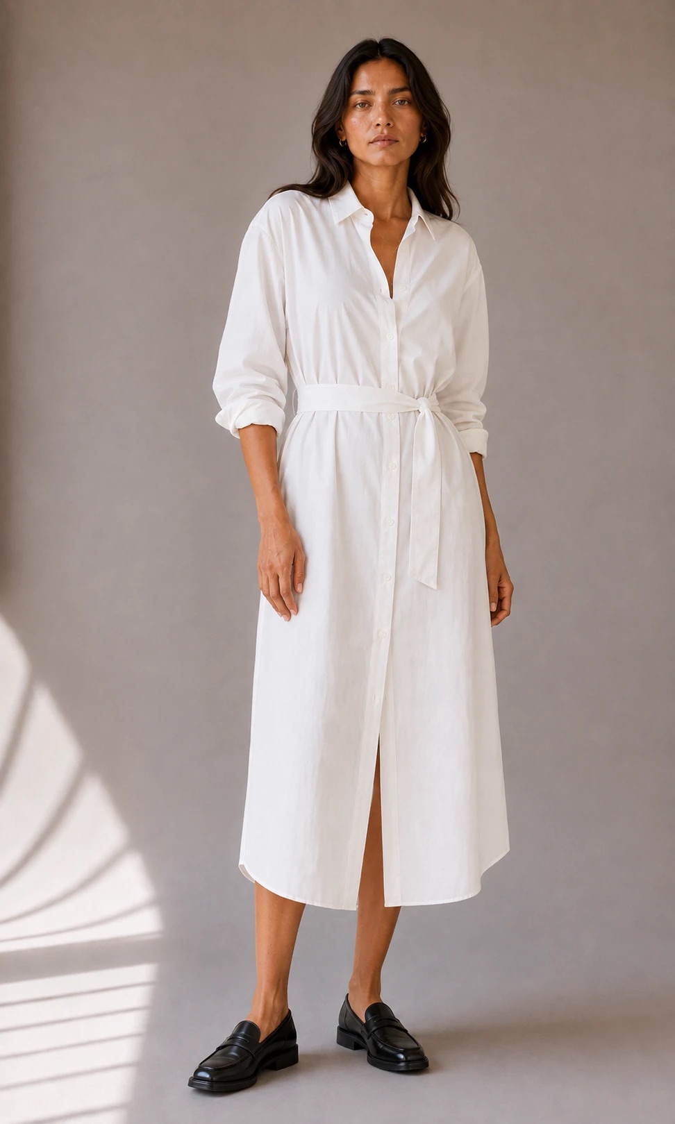 The Wren Poplin Shirt Dress in white, the product being viewed